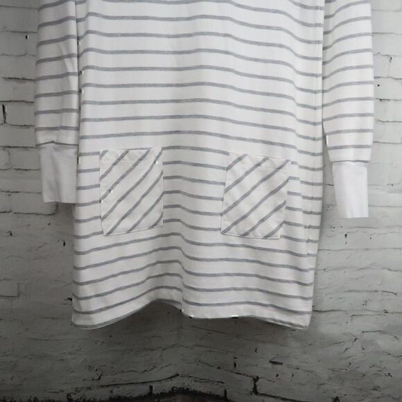 MARKET WHITE WITH GREY STRIPE ROUND NECK LONG SLEEVE CASUAL MIDI DRESS - Picture 4 of 8